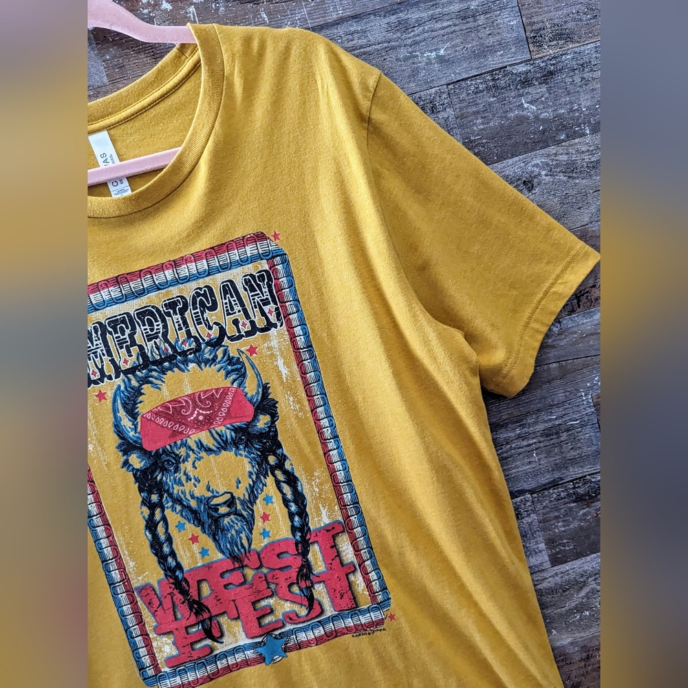 Bella Canvas Mustard Yellow American West Logo Tee - Picture 5 of 14